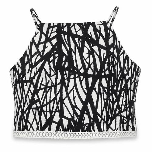 Missguided Women’s Black White Geometric Zip Crop Tank Top Size 10