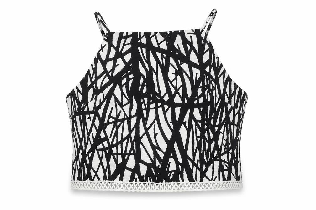 Missguided Women’s Black White Geometric Zip Crop Tank Top Size 10