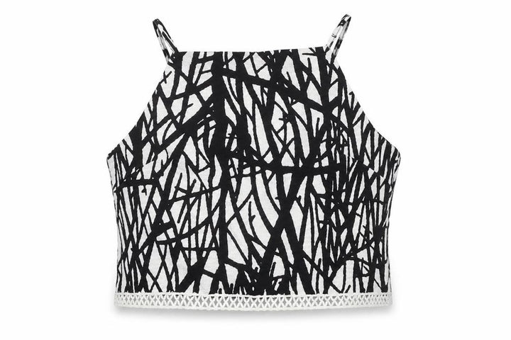 Missguided Women’s Black White Geometric Zip Crop Tank Top Size 10