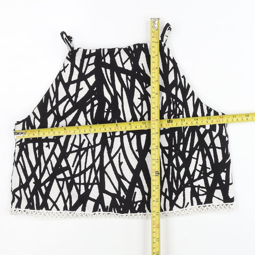 Missguided Women’s Black White Geometric Zip Crop Tank Top Size 10