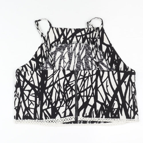 Missguided Women’s Black White Geometric Zip Crop Tank Top Size 10