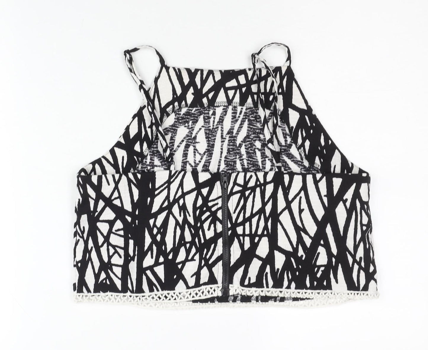Missguided Women’s Black White Geometric Zip Crop Tank Top Size 10