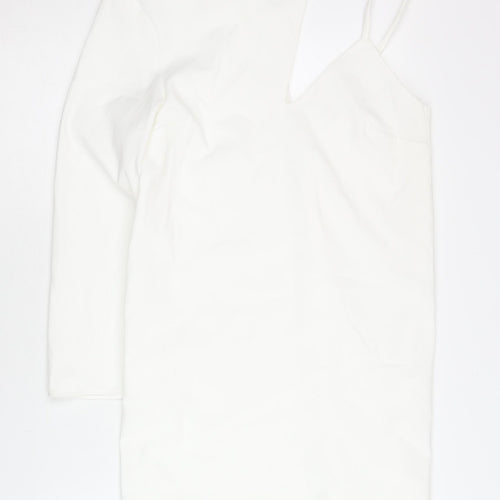 Zara Women White XS One Shoulder Bodycon Mini Dress