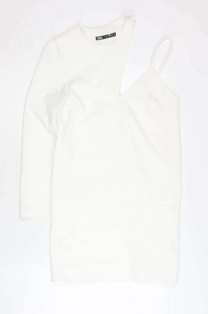 Zara Women White XS One Shoulder Bodycon Mini Dress