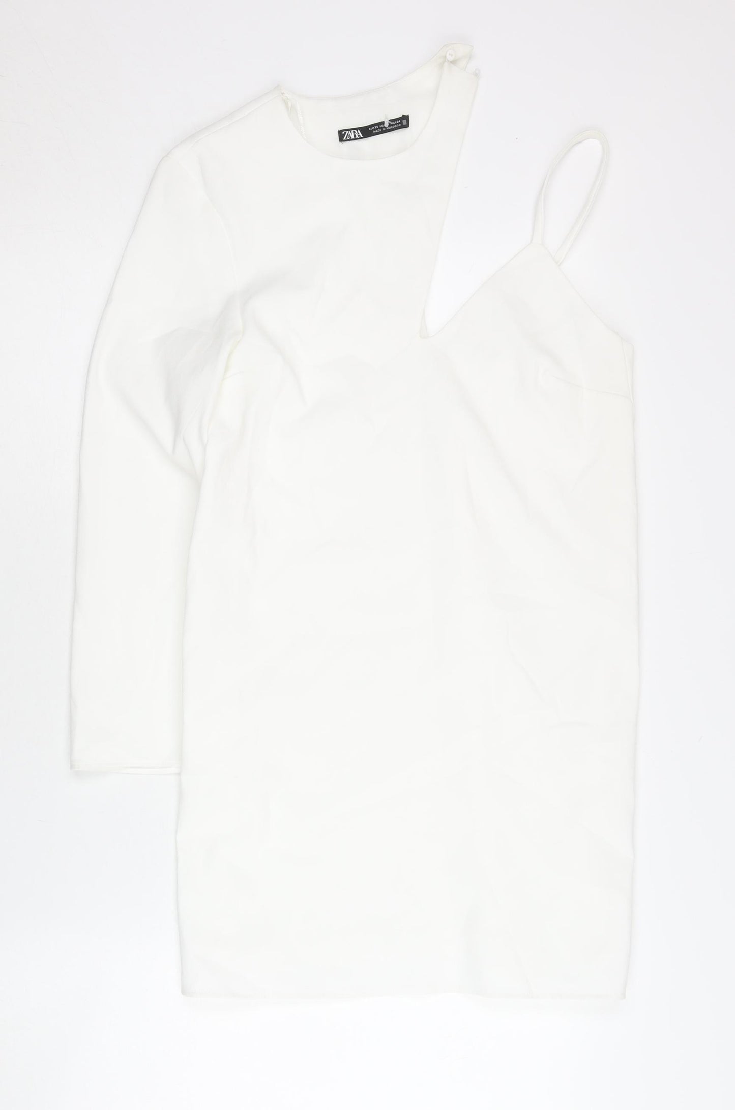 Zara Women White XS One Shoulder Bodycon Mini Dress