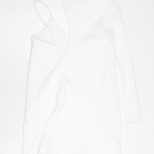 Zara Women White XS One Shoulder Bodycon Mini Dress