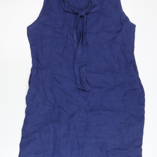 Stella Martini Women’s Blue Linen Sleeveless Shift Dress L