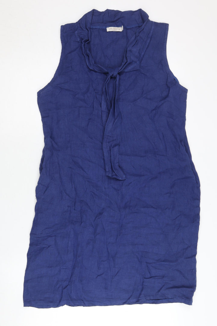 Stella Martini Women’s Blue Linen Sleeveless Shift Dress L