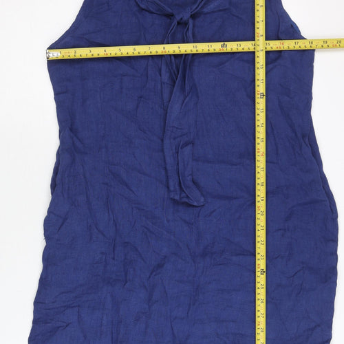 Stella Martini Women’s Blue Linen Sleeveless Shift Dress L