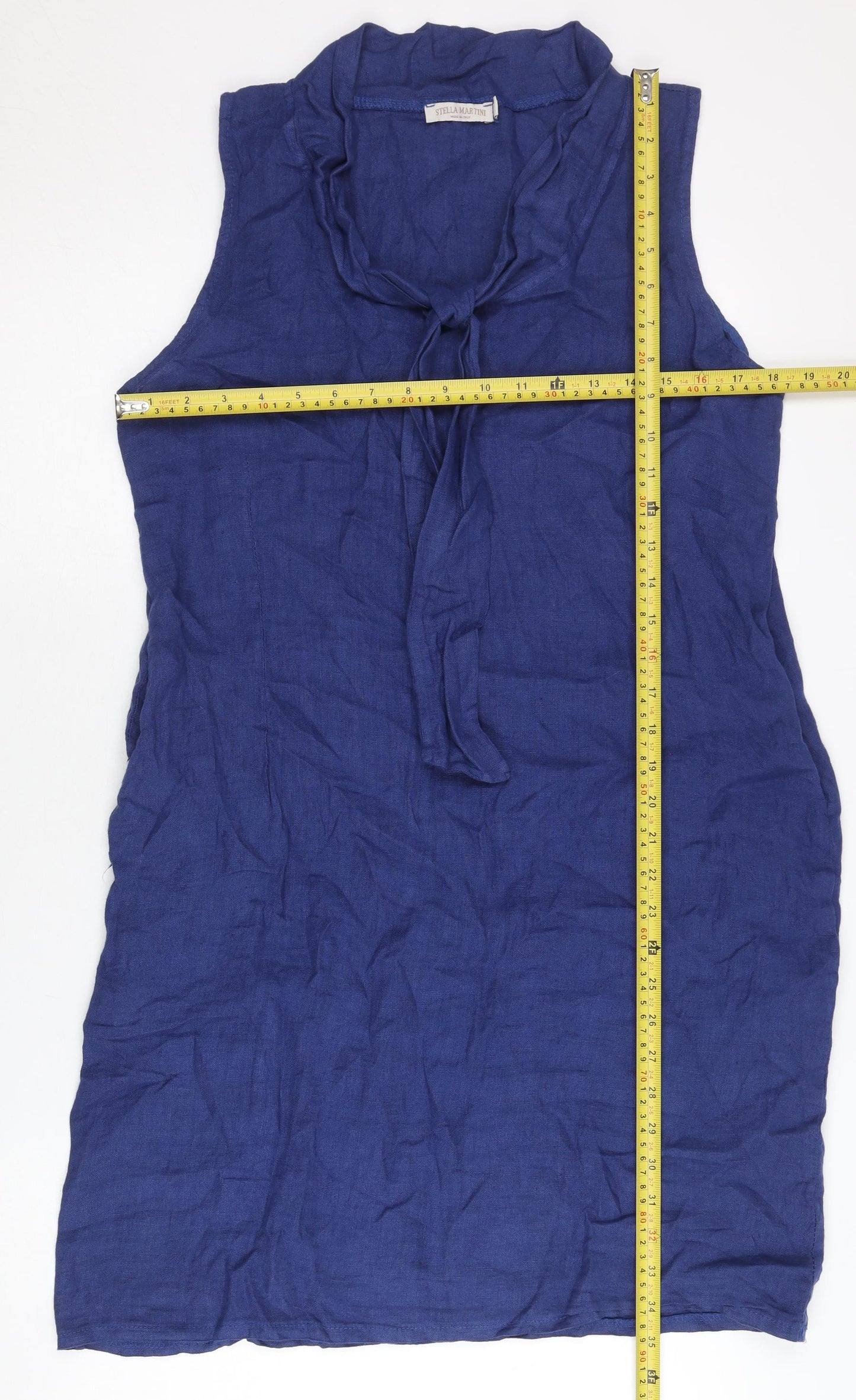 Stella Martini Women’s Blue Linen Sleeveless Shift Dress L