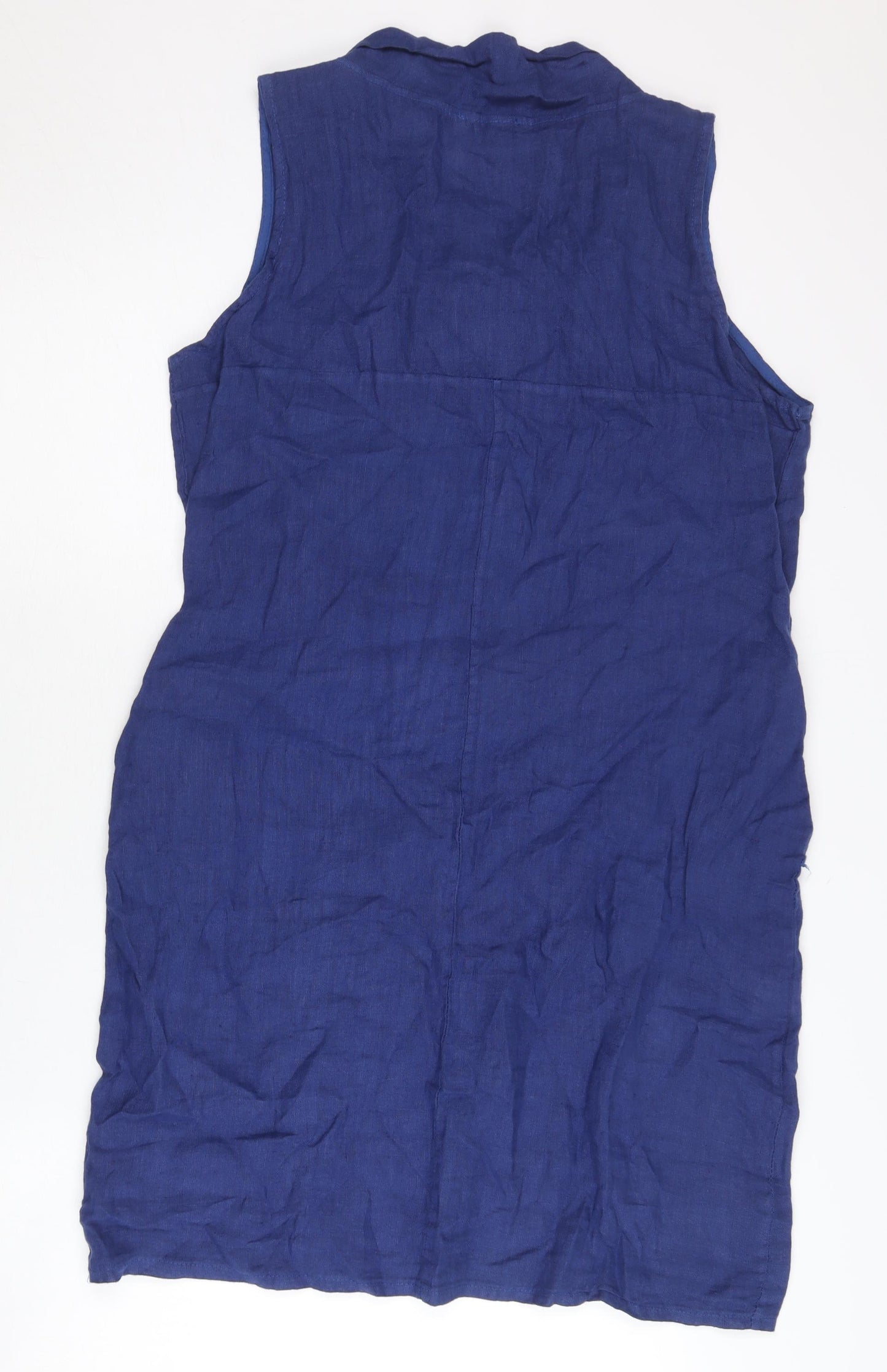 Stella Martini Women’s Blue Linen Sleeveless Shift Dress L