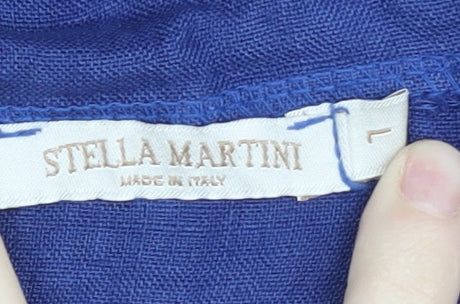 Stella Martini Women’s Blue Linen Sleeveless Shift Dress L