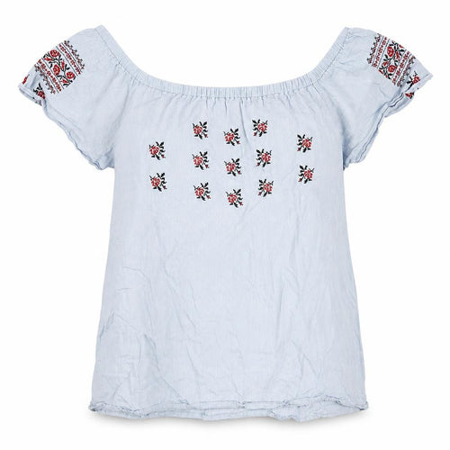 Boohoo Women Blue Embroidered Off Shoulder Blouse UK 16