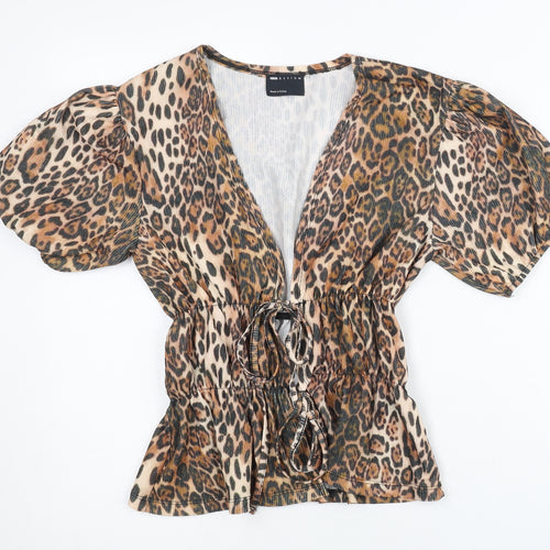 ASOS Design Women’s Leopard Print Wrap Blouse Puff Sleeve Size 8