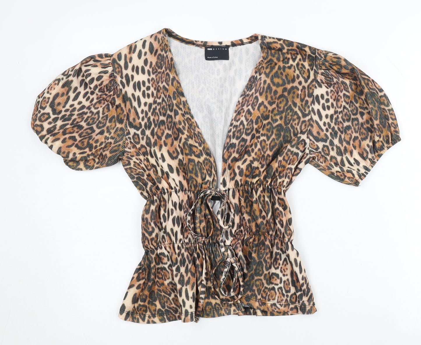ASOS Design Women’s Leopard Print Wrap Blouse Puff Sleeve Size 8
