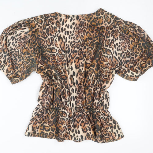 ASOS Design Women’s Leopard Print Wrap Blouse Puff Sleeve Size 8