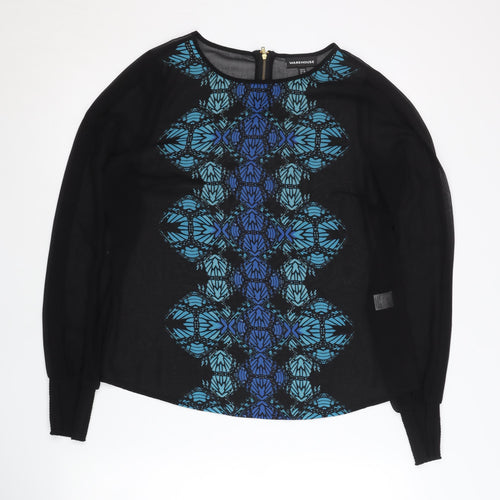 Warehouse Women’s Black Geometric Long Sleeve Chiffon Blouse UK 12
