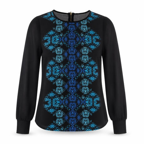 Warehouse Women’s Black Geometric Long Sleeve Chiffon Blouse UK 12