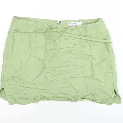 Bershka Women’s Green Linen Blend Short Pencil Skirt Size 8