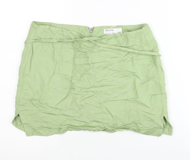 Bershka Women’s Green Linen Blend Short Pencil Skirt Size 8