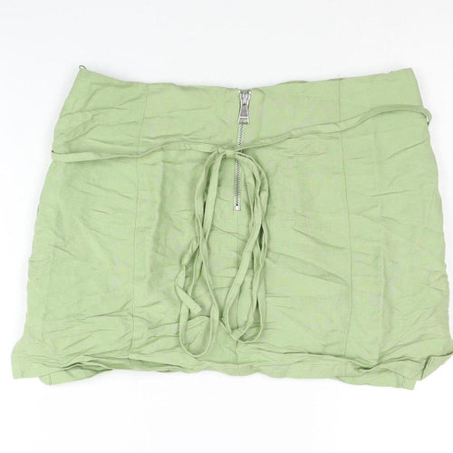 Bershka Women’s Green Linen Blend Short Pencil Skirt Size 8