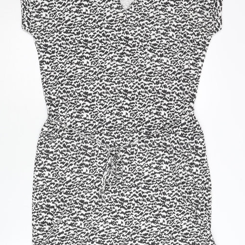 Part Two Women Black Animal Print V-Neck Shirt Dress M