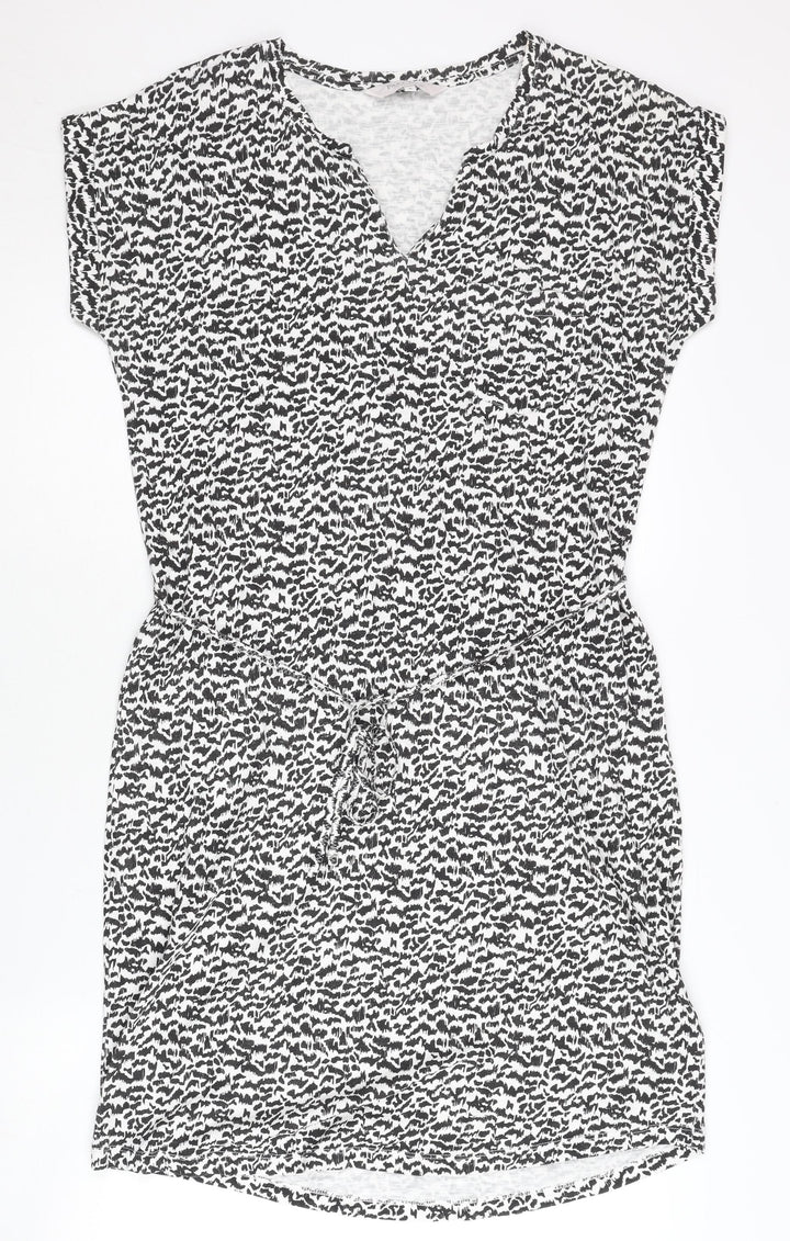 Part Two Women Black Animal Print V-Neck Shirt Dress M
