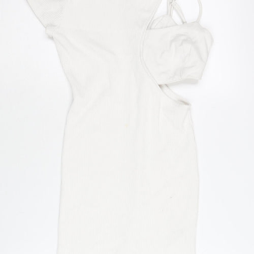 Bershka Women’s White Bodycon Mini Dress Size S Scoop Neck Sleeveless