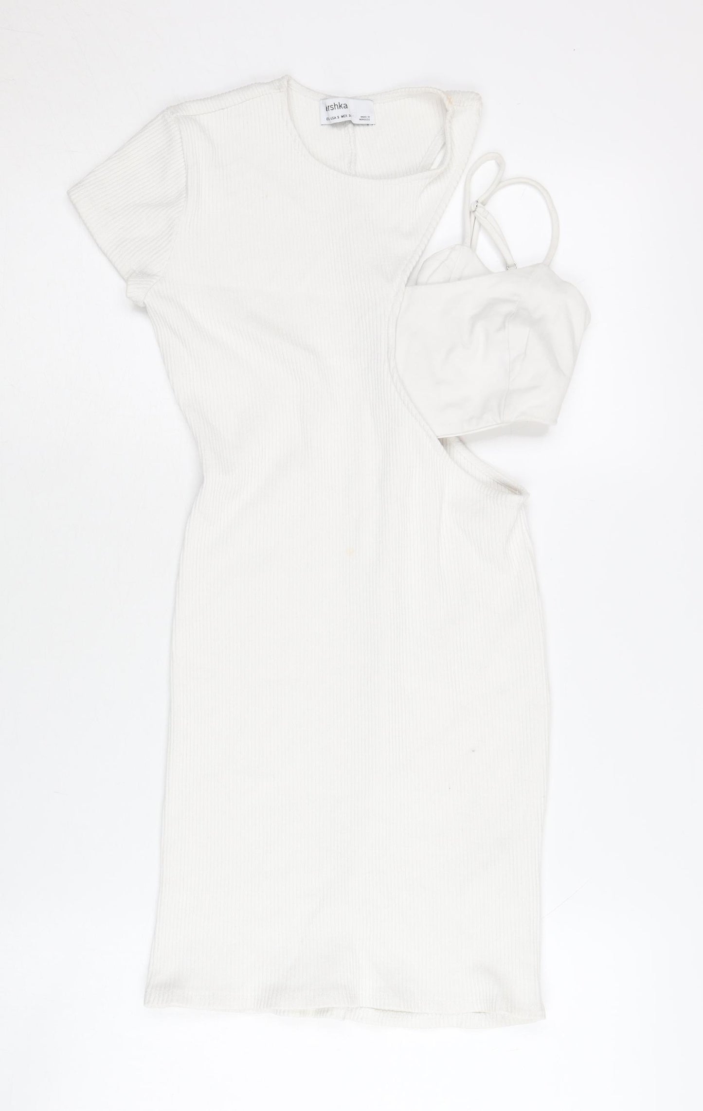 Bershka Women’s White Bodycon Mini Dress Size S Scoop Neck Sleeveless
