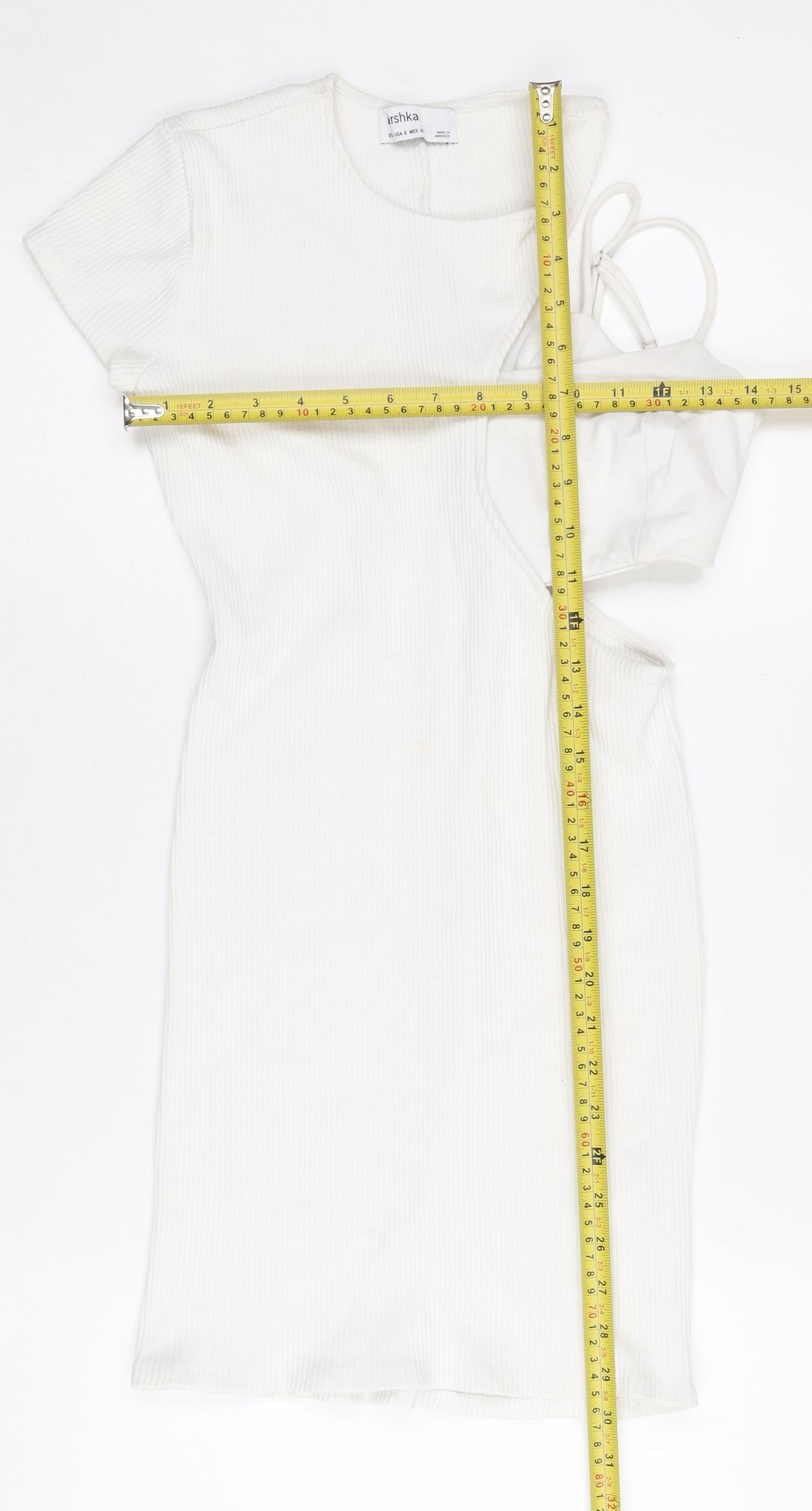 Bershka Women’s White Bodycon Mini Dress Size S Scoop Neck Sleeveless