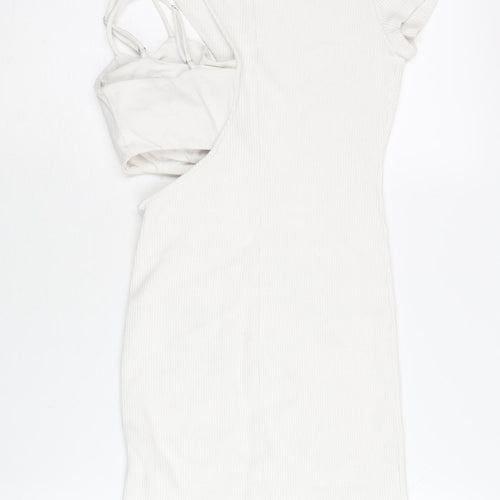 Bershka Women’s White Bodycon Mini Dress Size S Scoop Neck Sleeveless