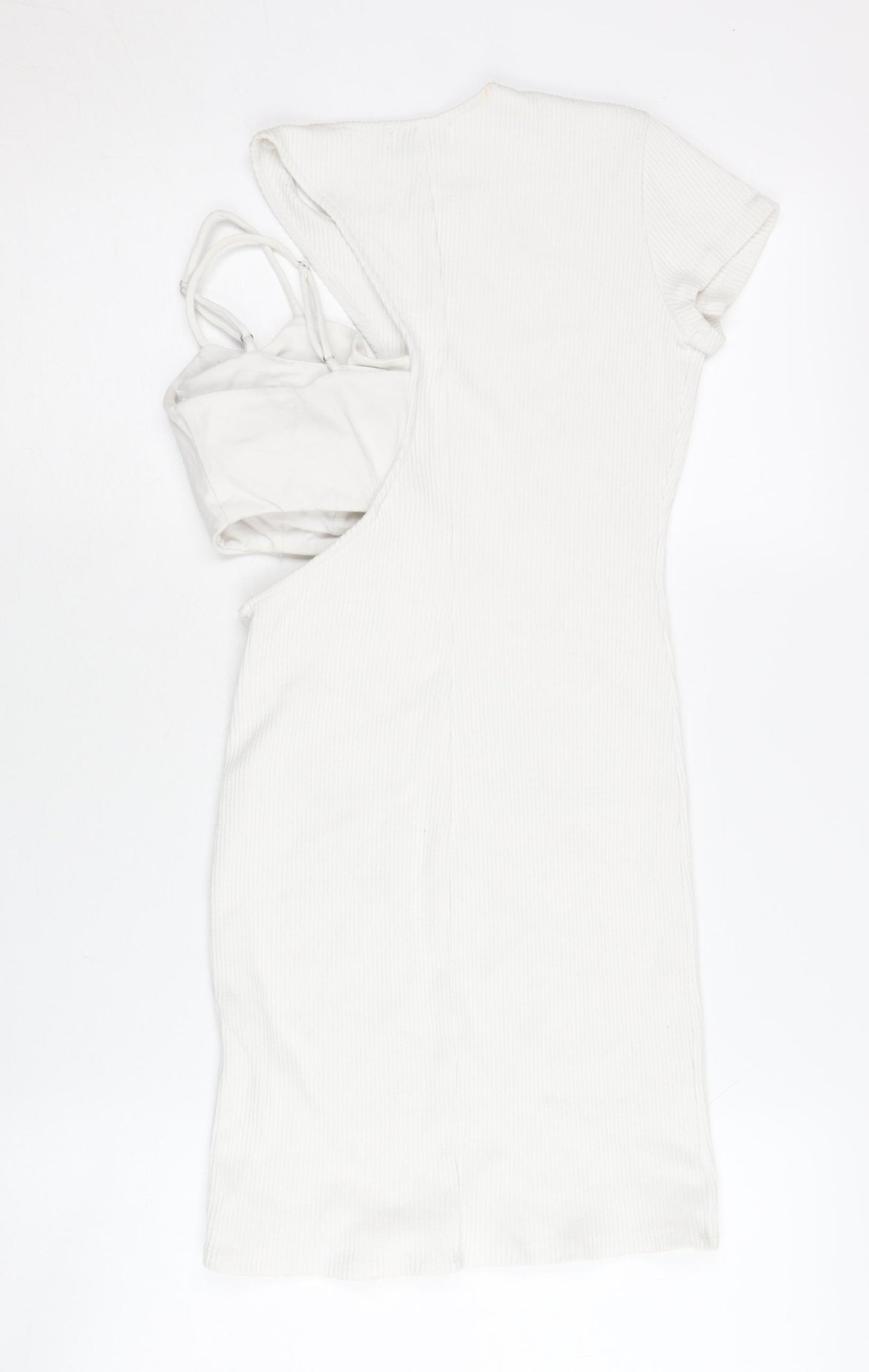 Bershka Women’s White Bodycon Mini Dress Size S Scoop Neck Sleeveless