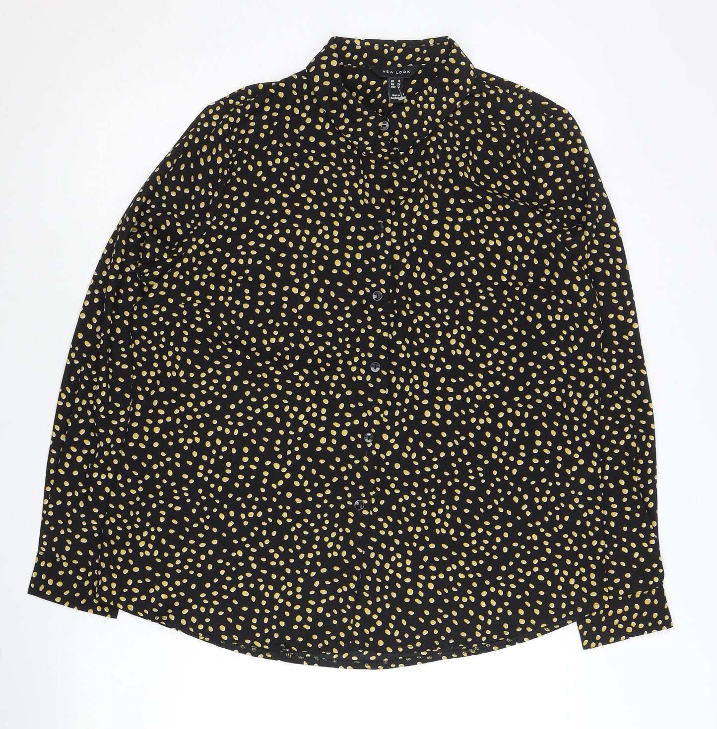 New Look Womens Black Polka Dot Button-Up Shirt Size 14