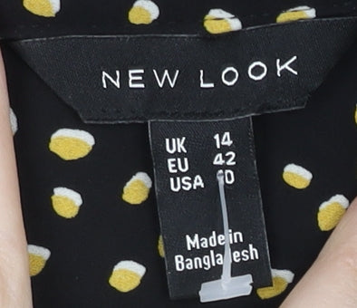 New Look Womens Black Polka Dot Button-Up Shirt Size 14
