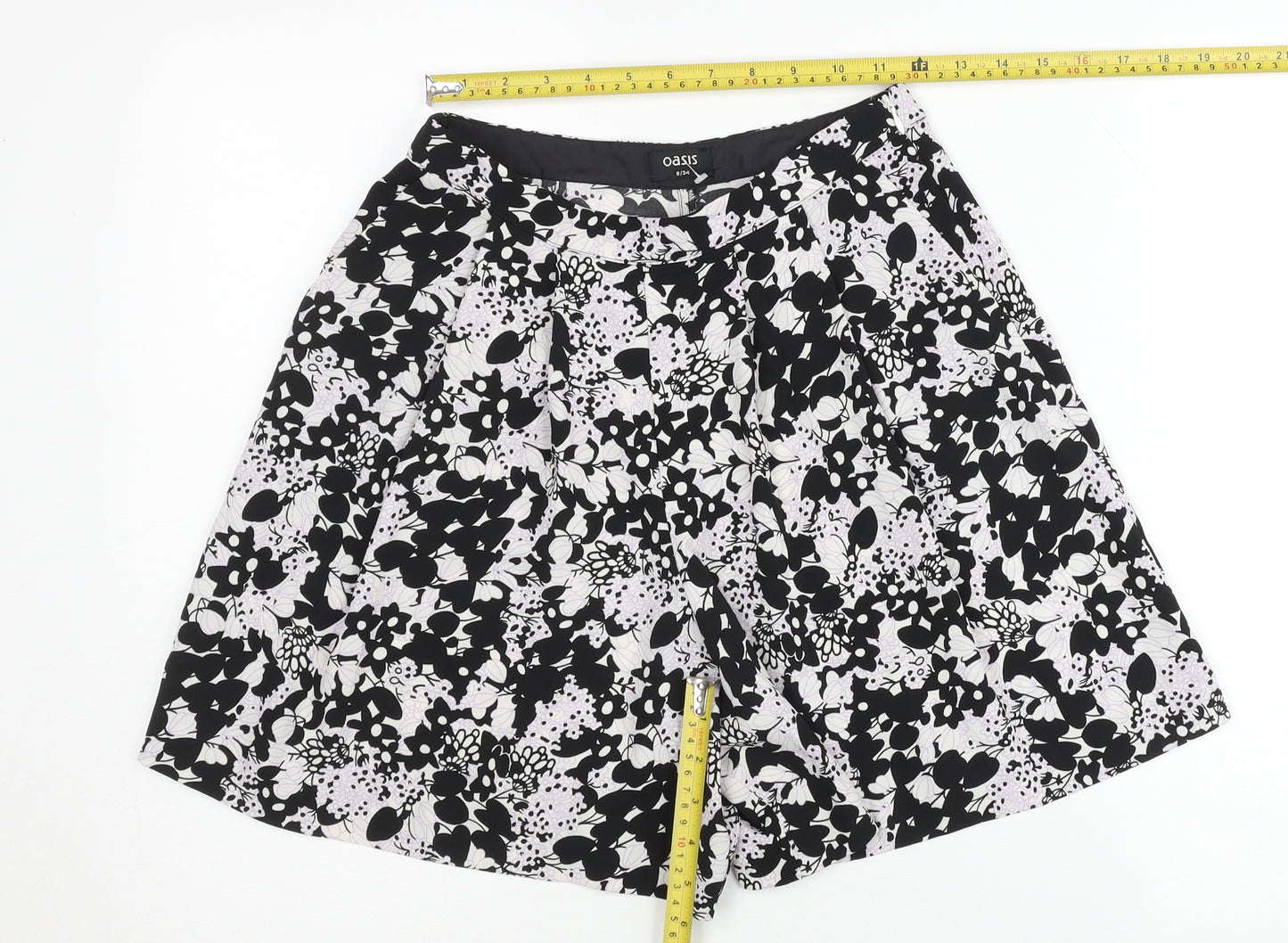 Oasis Womens Black Floral Culotte Shorts Size 8 Pleated Summer