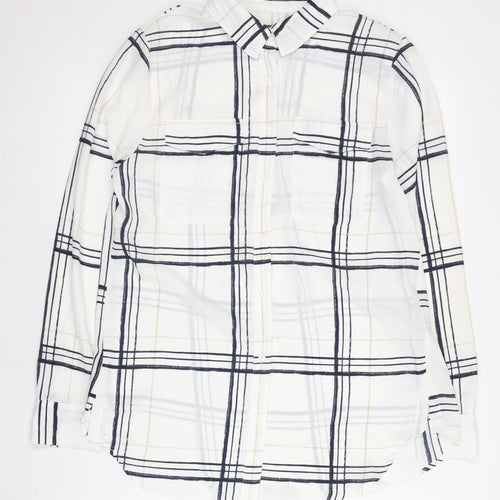 Marks and Spencer Womens White Plaid Button-Up Shirt Size 10