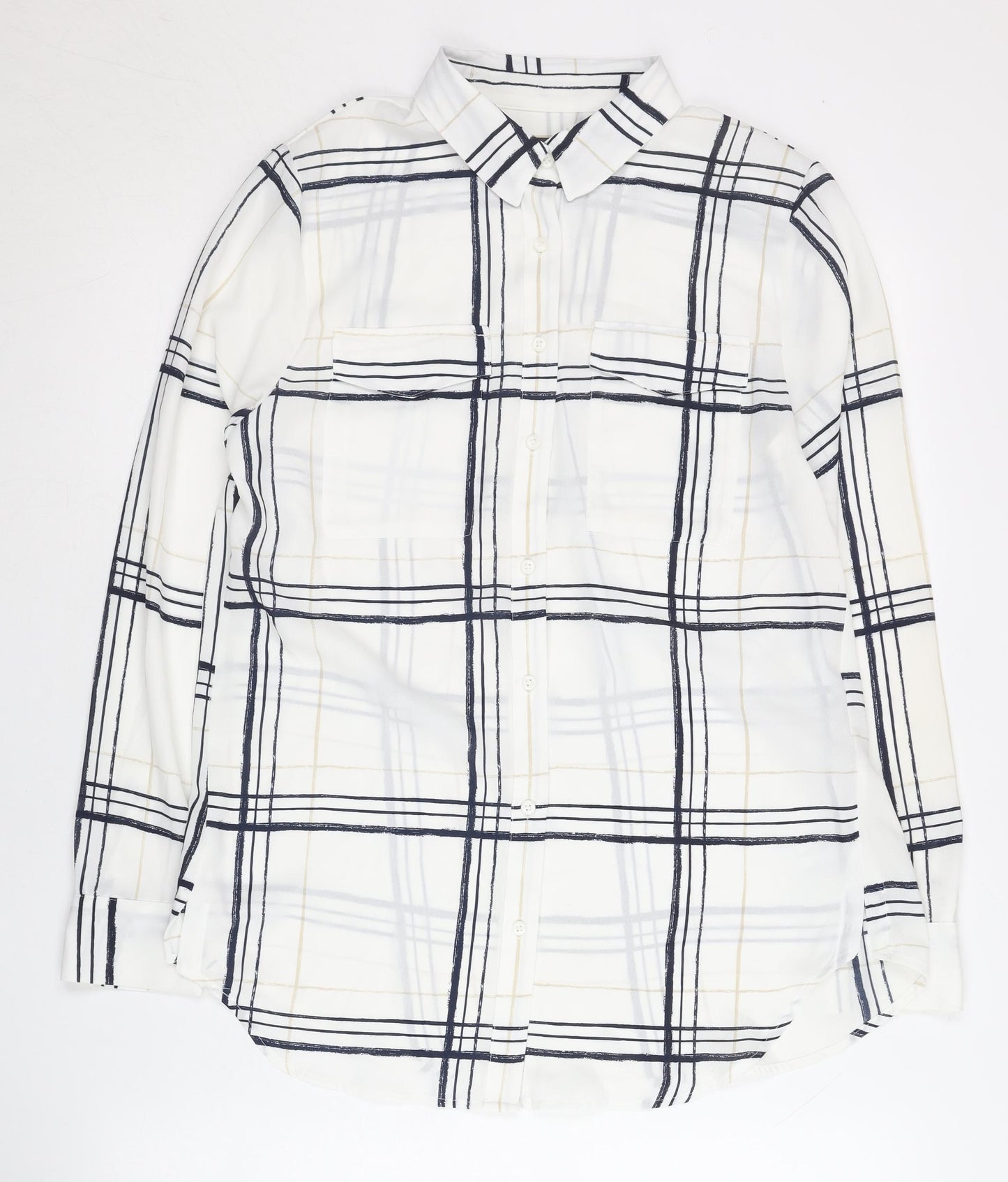 Marks and Spencer Womens White Plaid Button-Up Shirt Size 10