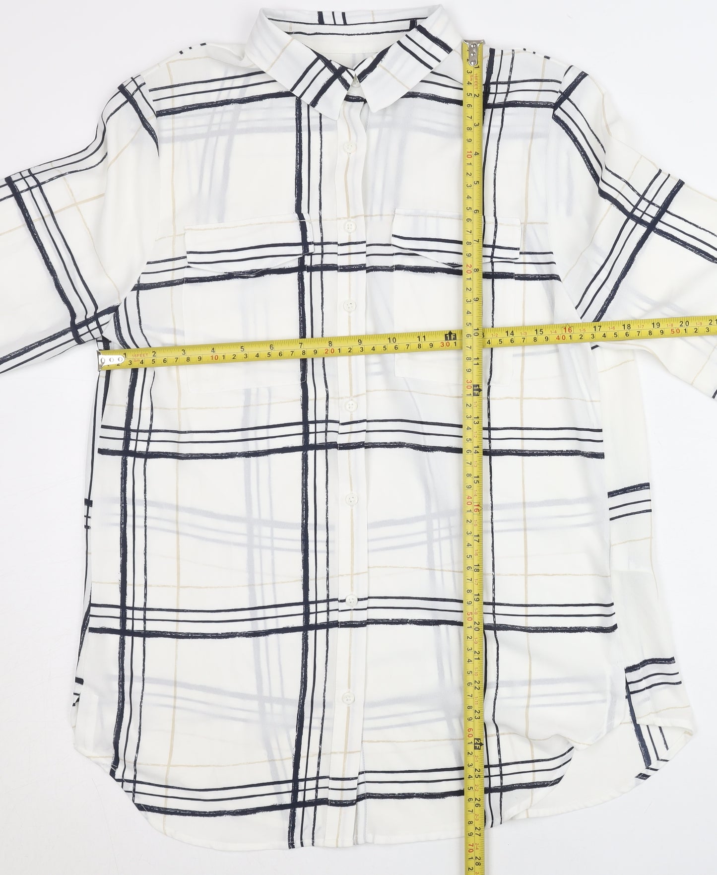 Marks and Spencer Womens White Plaid Button-Up Shirt Size 10