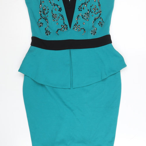 Lipsy Women’s Blue Sequin Strapless Bodycon Dress UK 12 Party Cocktail