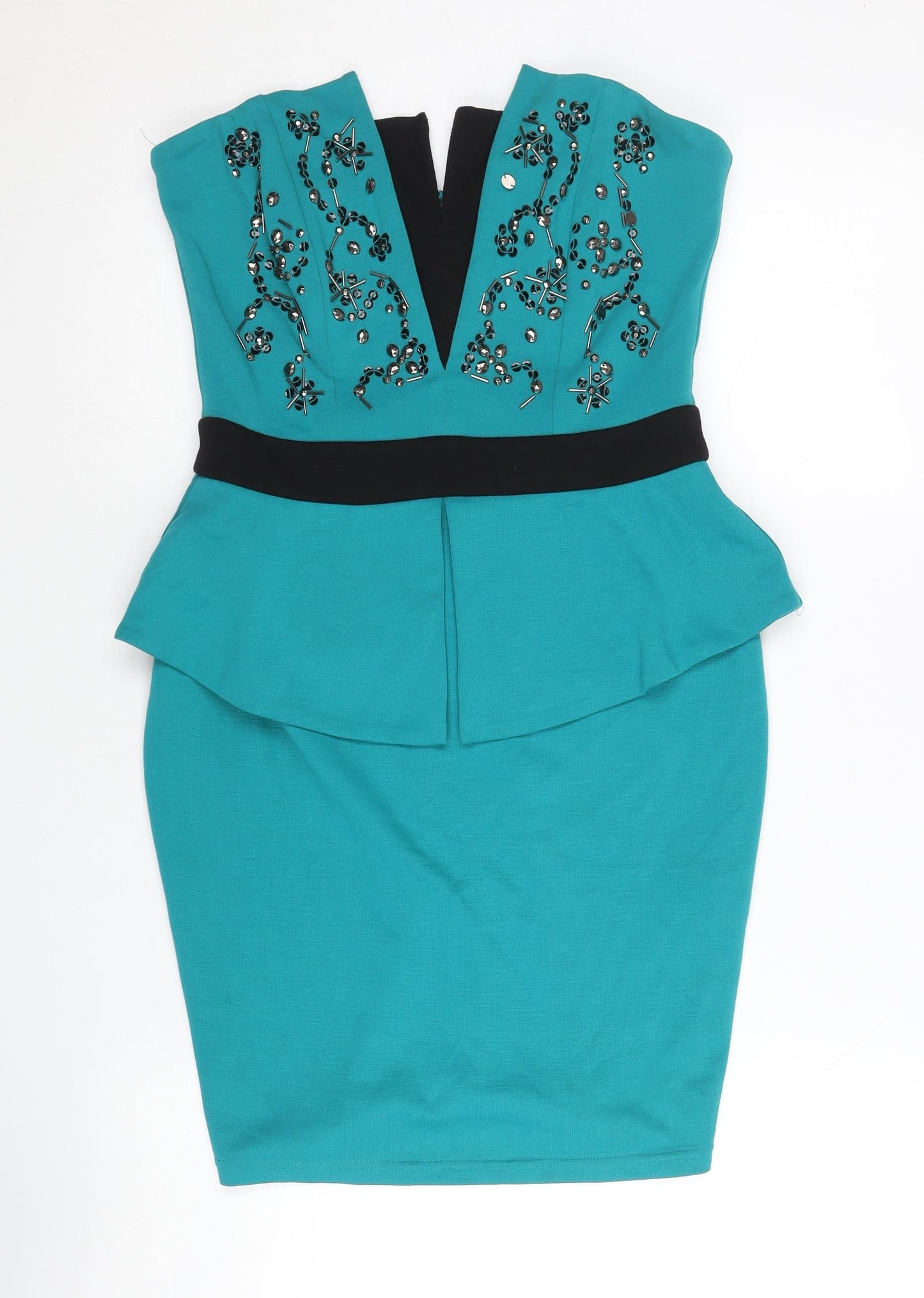Lipsy Women’s Blue Sequin Strapless Bodycon Dress UK 12 Party Cocktail