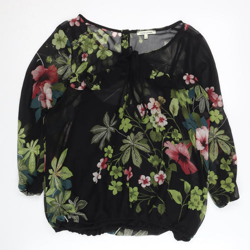 River Island Womens Floral Chiffon Tunic Blouse Size 12 Black Multi