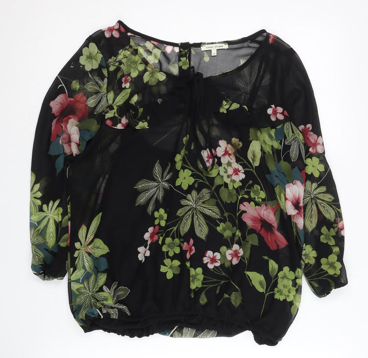 River Island Womens Floral Chiffon Tunic Blouse Size 12 Black Multi