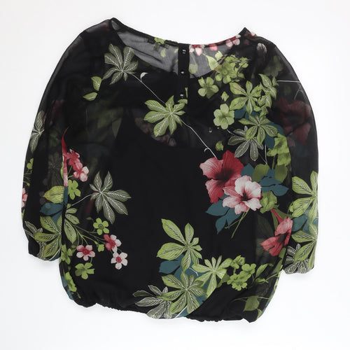 River Island Womens Floral Chiffon Tunic Blouse Size 12 Black Multi