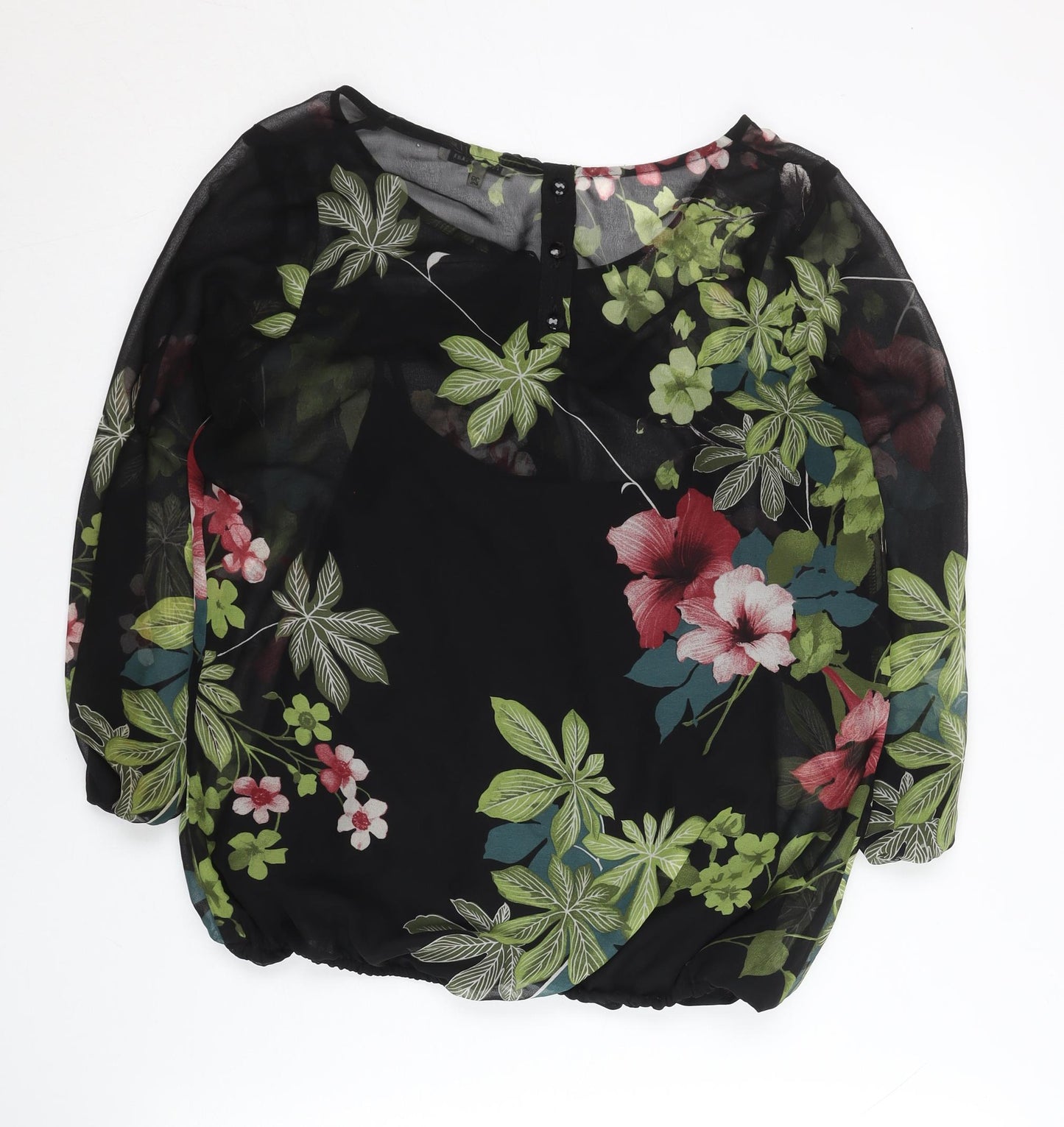 River Island Womens Floral Chiffon Tunic Blouse Size 12 Black Multi