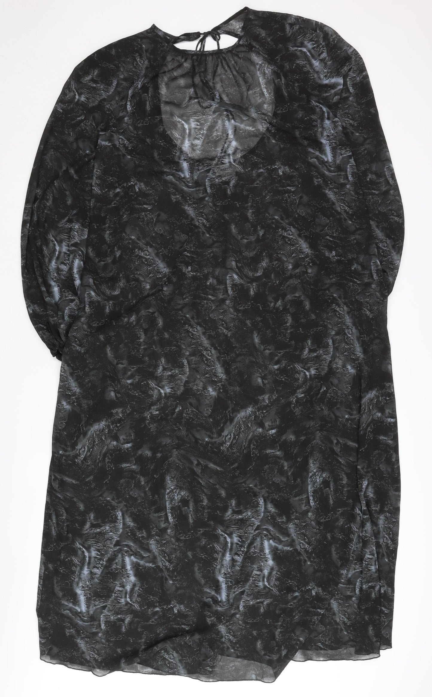 Weekday Women’s Black Midi Shift Dress Size M Sheer Tie Neck