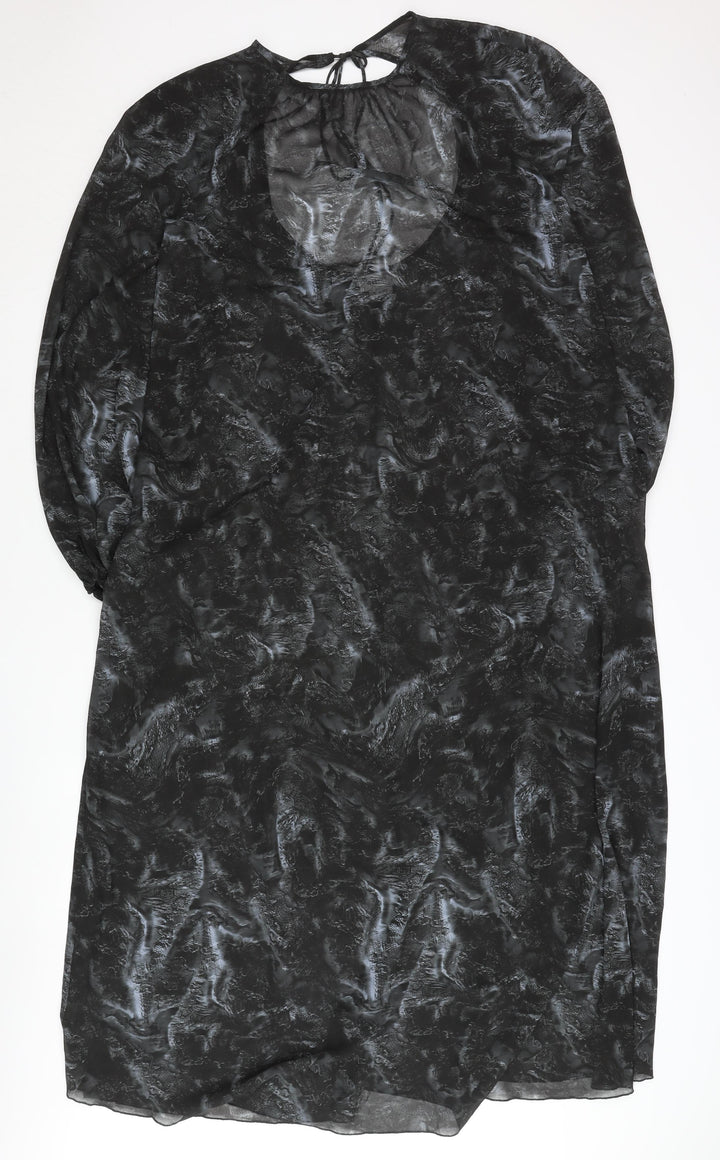 Weekday Women’s Black Midi Shift Dress Size M Sheer Tie Neck