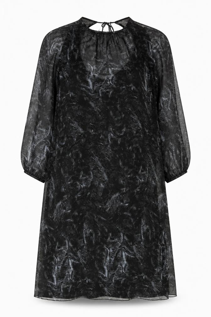 Weekday Women’s Black Midi Shift Dress Size M Sheer Tie Neck