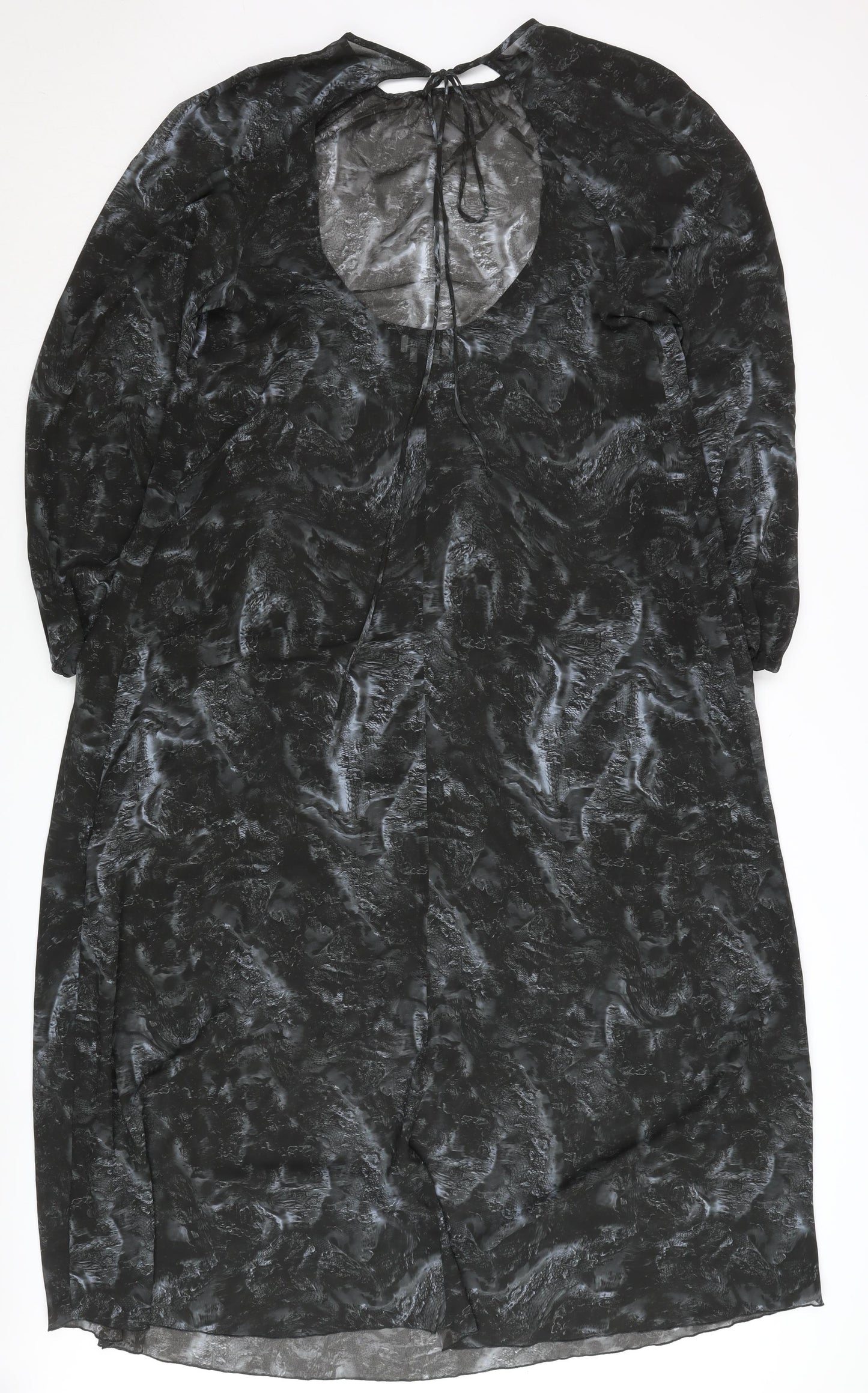 Weekday Women’s Black Midi Shift Dress Size M Sheer Tie Neck