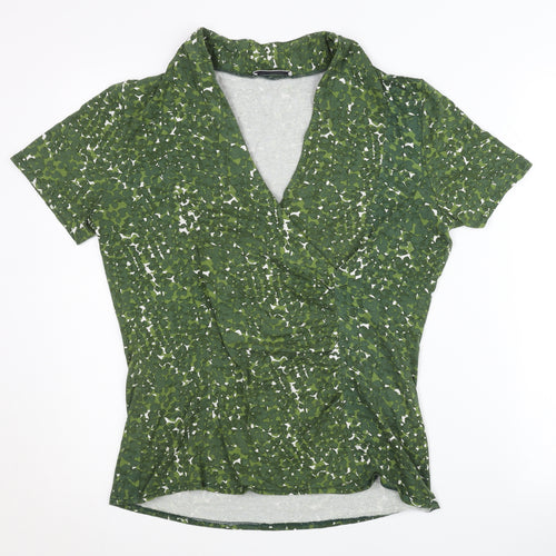 Windsmoor Womens Green Floral Wrap Blouse Short Sleeve Size M