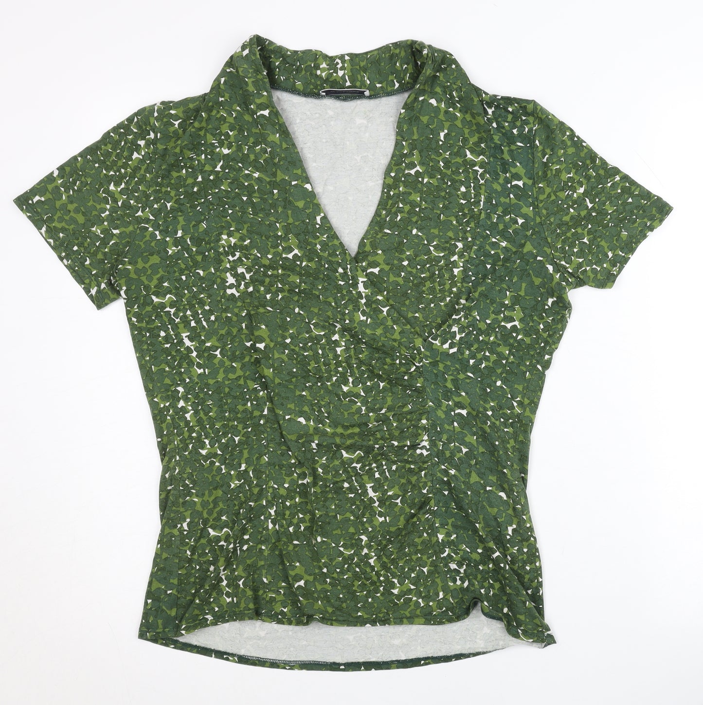 Windsmoor Womens Green Floral Wrap Blouse Short Sleeve Size M